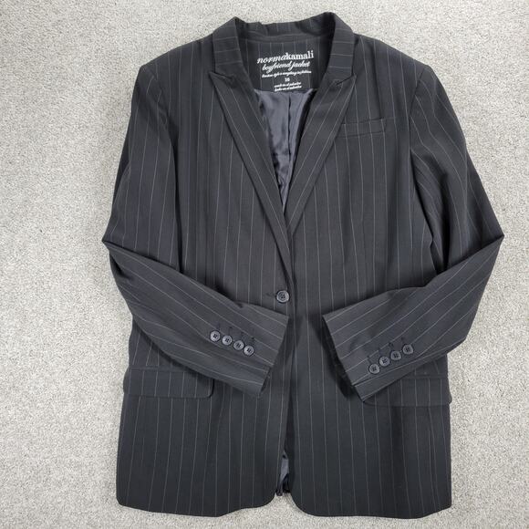 Vintage Norma‎ Kamali Boyfriend Suit Jacket Womens 16 Black Gray Pin Striped - Picture 7 of 16